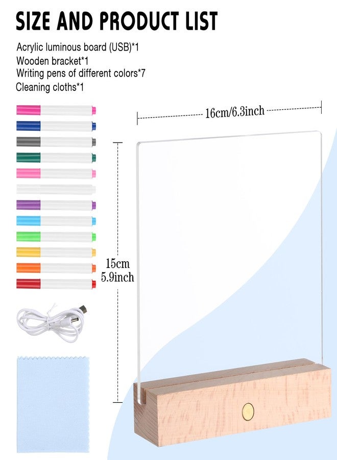Tujoe LED Note Board with 7 Colors, Lighted Acrylic Dry Erase Board, Light up Acrylic Message Note Pad with Wood Stand and 12 Pens for Graduation Gifts Father's Day, 6.3 x 5.9 Inch - Image 2